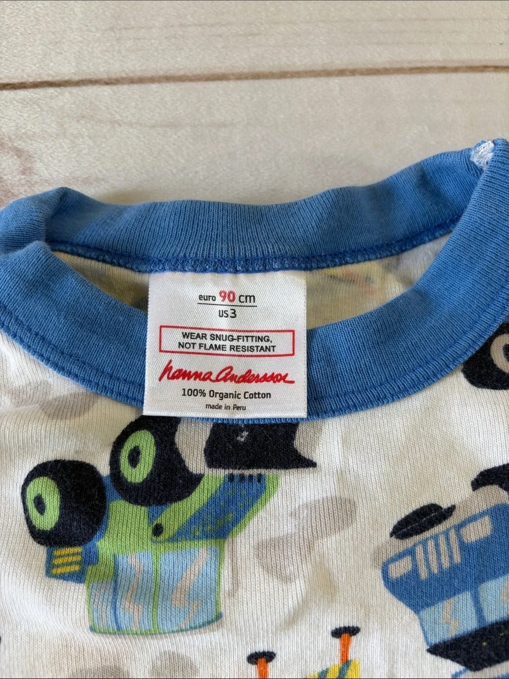 Hanna Andersson Kids Construction Vehicle Pajama Set - White with Blue Trim